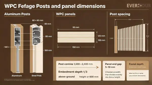 WPC Fence Posts Panels Everdur Dimension Selection