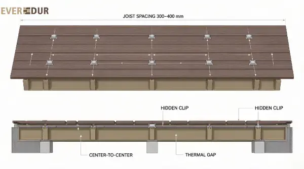 Hollow WPC Decking Joist Spacing Clips Everdur Subframe Hollow WPC Decking Joist Spacing Clips Everdur Subframe