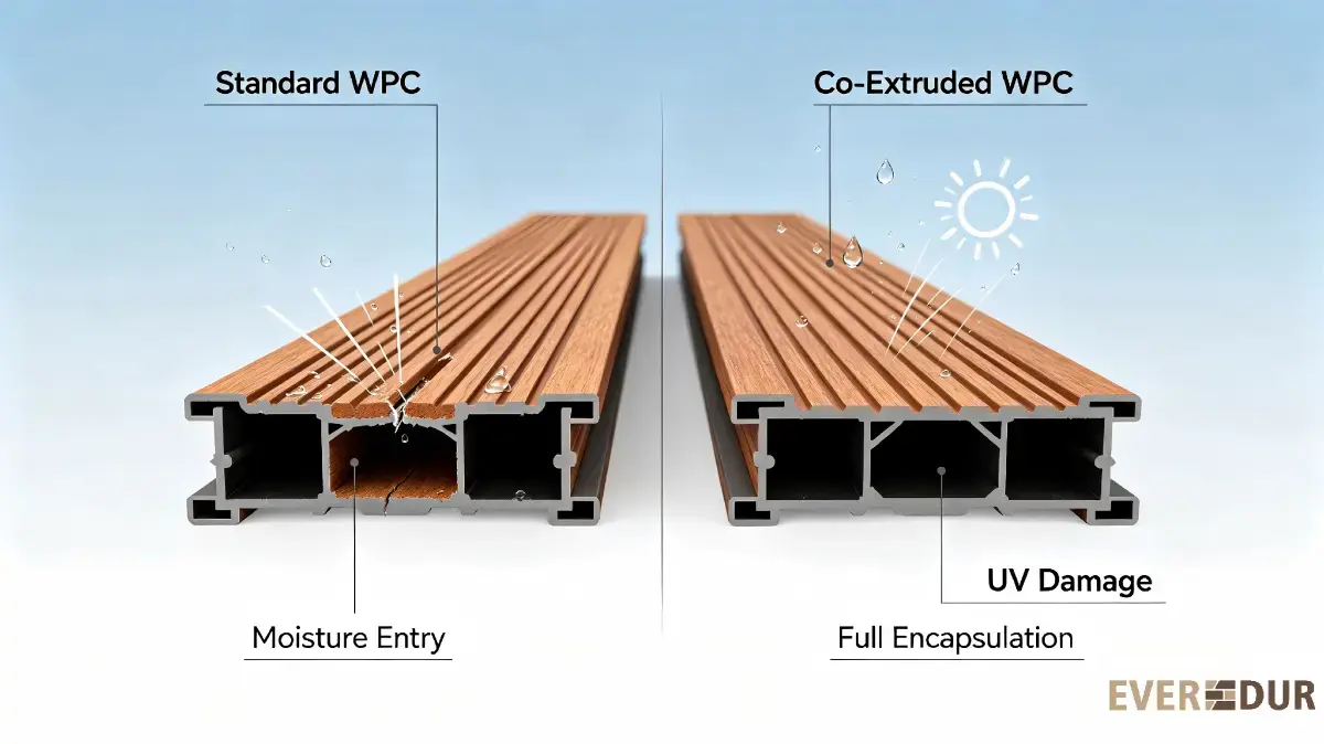 Comparison diagram of conventional WPC vs Co-Extrusion