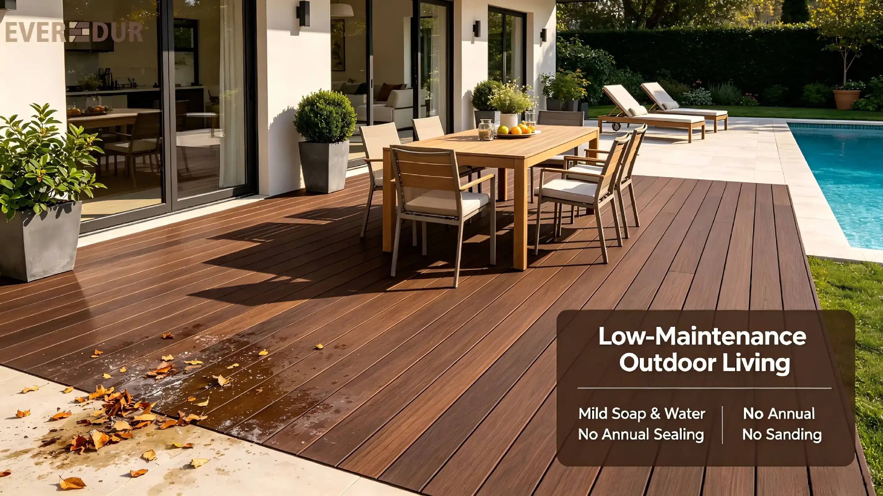 Low-maintenance outdoor living diagram