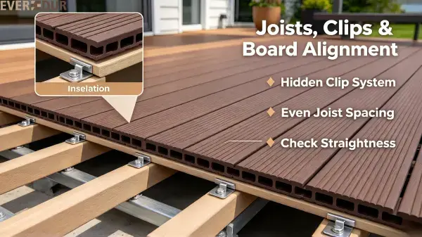 Brushed WPC Decking Joists Clips Everdur Alignment